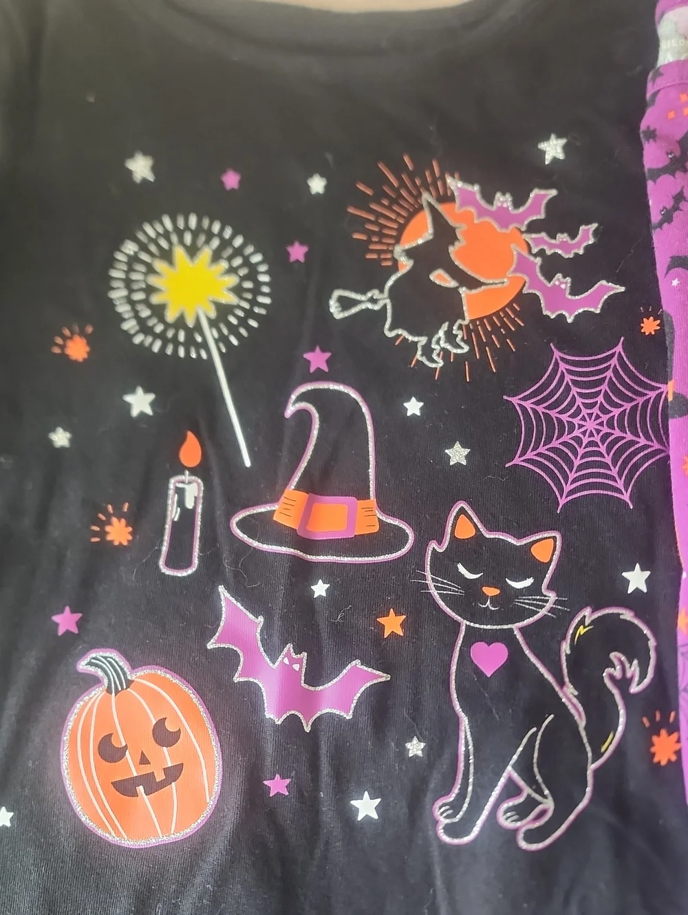 Sz 4T Girls TCP Halloween Cat & Pumpkin Long Sleeve Tee Set - Black & Purple